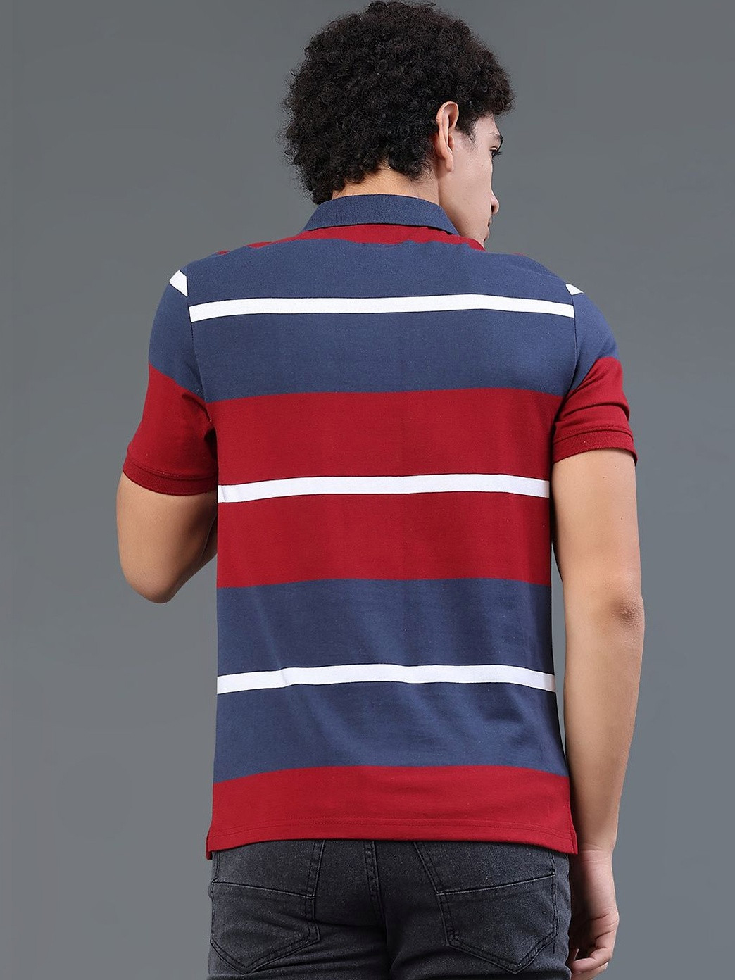 Limeroad Men Striped Polo Collar T-shirt